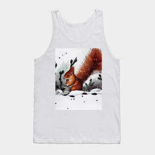 Red Squirrel in Snow Storm Tank Top